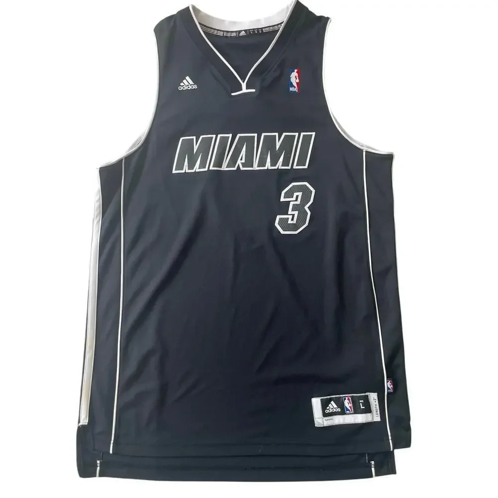 ADIDAS NBA MIAMI HEAT JERSEY DWYANE WADE SPECIAL EDITION BLACK OUT STITCHED SZ L
